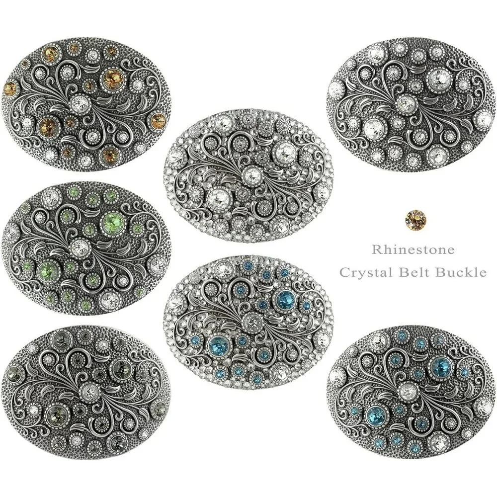 Light Dark Amethyst Antique Oval Floral Engraved Rhinestone Crystal Belt Buckle